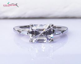 Colorfish Luxury Asscher Cut Three Stone Engagement Ring 3 Carat Brilliant Synthetic Nscd Women 925 Sterling Silver Wedding Ring J4902057