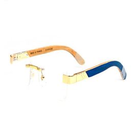 Hochwertige Vintage-Sonnenbrille aus Büffelhorn, randlos, klare Gläser, Büffelhornbrille, Gold, Silber, Holzrahmen, Herren-Designer-Sonnenbrille 277K