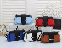 Women's Small Leather Bag Dual Color Patchwork Tote Bag Designer Trapezoid Crossbody Bag Belt Buckle Pocket Luxury Sling Bags