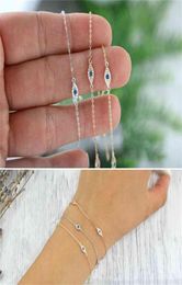 100 925 Sterling Silver Cute Lovely Blue White Cz Evil Eye Link Minimal Delicate Thin Chain Women Girl Bedårande armband8012396