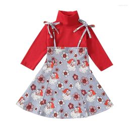 Clothing Sets Pudcoco Kids Girls Christmas Outfit Long Sleeve Turtleneck T-shirt With Santa Claus Flower Print Slip Dress Fall 3-6T