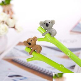 Gel Pens Wholesale New 25Pcs Cute Koala Bear Gel Pen For Writing 0.5Mm Roller Ball Black Colour Office Kawaii Stationery Accessories Sc Otapv