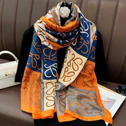 2024 New cashmere scarf Elegant beautiful brocade silk new European letter contrasting outdoor sun protection shawl and beach towel