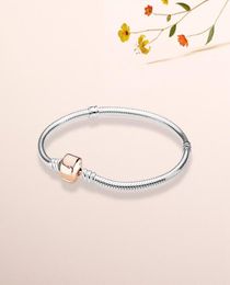 Wholesale-European Bead Bone Chain for 925 Sterling Silver Plated Rose Gold Women's Accessories Bracelet with Original Box9660241