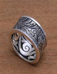 Solid 925 Sterling Silver Ring Wood Exterior Mysterious Pattern Vintage Rings for Men Women Wedding Silver Jewelry Size 5 126553598