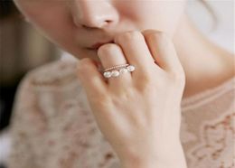 New Fashion Women Korean Double Layer Elegant Simulated Pearl Beads Ring Adjustable Shiny Rhinestone Wedding Ring Party Jewelry2264157479