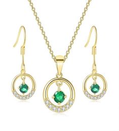 Chains TENGTENGFIT Cubic Zirconia Pendant Yellow Gold Plated Necklace EarringsGreen Simulated Emerald Fashion Jewelry Sets8509755