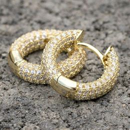 Men Women Blingbling Earrings Gold Silver Colour Full CZ Diamond Earrings Hoop Punk Rock Hip Hop Jewelry257u