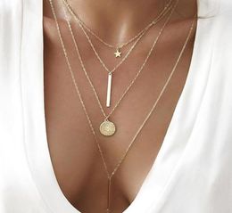 Bohemian Multi Layered Necklace For Women Vintage Charm Star Moon Gold Pendant 2021 Geometric Collier Collares Necklaces2965601