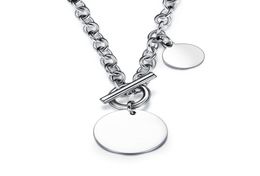 Engraving Stainless Steel Personalised Disc Necklace Circle Round Initial Necklace with Toggle Clasp7335779