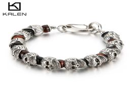 KALEN Punk Skull Charm Bracelet Men Stainless Steel 8mm Natural Stone Beads Beaded Brecelets Male Gothic Jewelry 2103236591017