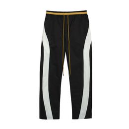 Rhude Pants Designer Fashion Men Summer Casual With Black And White Colour Matching Drawstring Straight Tube Loose Breathable