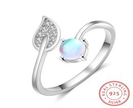 Adjustable Open Women Ring 925 Sterling Silver Moonstone Engagement Ring with Cubic Zirconia Stone Fine Jewelry Wedding Gift C03066048461