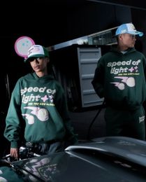 Mens Hoodies Sweatshirts Harajuku Street Trend Green Hoodie Men Y2k Oversize Letter Star Print Loose Pullover Sweatshirt Personality Couples Tops Women 231212