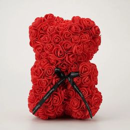 Decorative Flowers Wreaths Valentines Day Gift 25Cm Red Rose Teddy Bear Soap Foam Artificial Flower Bea 231213