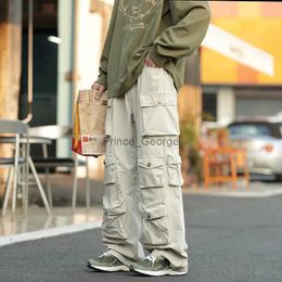 Men's Pants Street Popular White Multi-pocket Overalls Men's Harajuku Style Loose Casual Pants High Street Retro Womens Slacks TrousersL2402