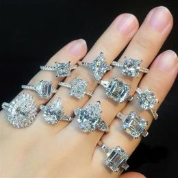 Sparkling Luxury Jewelry Wedding Ring ReaL 925 Sterling Silver Princess Cut White Topaz CZ Diamond Gemstones Party Handmade Moissa2926