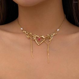 Pendant Necklaces IngeSight.Z Vintage Crystal Metal Peach Heart Necklace For Women Punk Imitation Pearl Cross Chain Tassel Choker