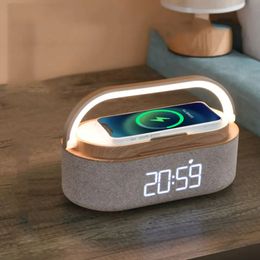 Bluetooth Speaker with Digital Alarm Clock Wireless Charger FM Clock Radio Adjustable LED Night Light Dual Wireless Speakers 2500mAh Battery for Bedroom,Home