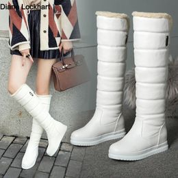 Boots Winter Warm Pink White Snow Women Shoes Low Heels Knee High Female Platform Plush Long Boats Mujer Black 3443 231212