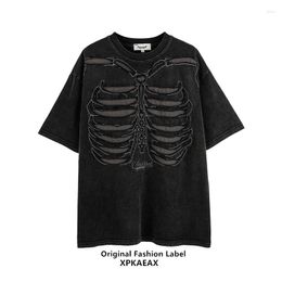 Men's T Shirts Xpkaeax Vintage Print Short Sleeves Distressed Skull T-shirt