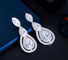 Dangle Chandelier Shiny White Cubic Zirconia Water Drop Earrings For Brides Wedding Evening Party Costume Jewellery Accessories C2181697
