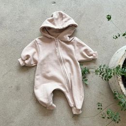 Rompers Baby Pocket Hooded Zip-up Jumpsuit born Clothes Baby Boy Comfy Hooded Romper with Zip Girls Climbing Clothes Jumpsuit 231212