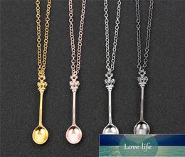 Charm Tiny Tea Spoon Shape Pendant Necklace With Crown For Women 4 Colors Creative Mini Long Link Jewelry Spoon Necklace Factory p2562716