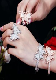 Bangles for Bride for Wedding Party 18K Rose White Gold Plated Full CZ Butterfly Bracelet Bangles for Girls Women Nice Gift9118576