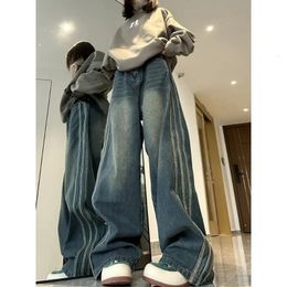 Womens Jeans Fashionable Side Stripe Design Micro Flash AutumnWinter High Waist Loose Wide Leg 231213