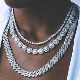 Tennis Graduated Women's Luxury Prong Cuban Chain Necklace Sparkling Ice Crystal Zircon Cluster Tennis Chain Necklace Hip Hop Jewellery 231213