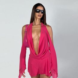 Casual Dresses Hanging Neck Bra Cut-out Dress Short Skirt Halter Tube Top Hollow