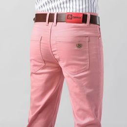 Men's Jeans Casual Stretch Skinny Elastic Yellow Pink Red Slim Male Clothing Solid Colour Simple Business Denim Trousers 231213