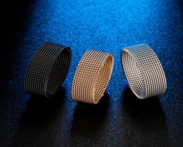 18K Titanium Steel Rivet Simple woven mesh strap pattern men039s Band Rings Platinum Fashion Wedding Anniversary European Ameri9002218575