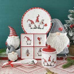 Dishes Plates Nordic Santa cutlery set Western ceramic dinner plates Snack plate Creative Christmas gift home tea kettle cup sealed jar 231213