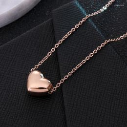 Pendant Necklaces Pink Gold Colour Stainless Steel Smooth Heart Pendants & Elegant Love Chocker Necklace Women Accessories Colar Jewellery