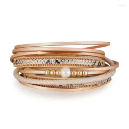 Bangle Women's Bracelets Boho Jewelry Natural Pearl Multilayer Leather 2 Circle Wrap Bracelet Gifts