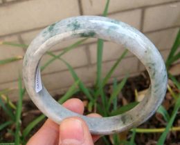 Bangle Certified Natural Untreated Floral Blue Grey Jadeite Jade 60.1MMGrade A