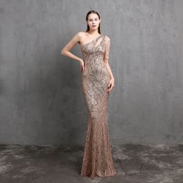 Plus Size Gold Sequins Mermaid Prom Dresses Elegant Evening Gowns One Shoulder Women Sexy Long Dinner Party Formal Gown for Bridemaid