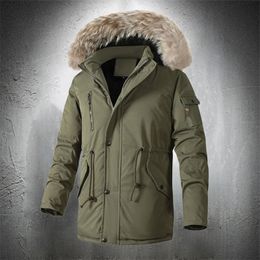 Men s Jackets Winter for Men Parkas with Fur Trim Hood Fashion Clothing Thicken Warm Outdoor Adjustable Waist Rope 231212