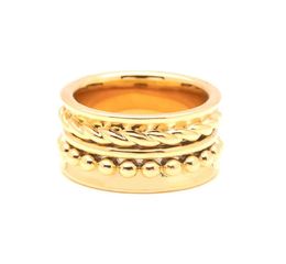 VAROLE Punk Bead Width Ring Gold Color MultiLayer Texture Finger Rings For Women Fashion Jewelry Whole H09118514235
