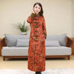 Ethnic Clothing 2023 Improved Winter Cheongsam Thickened Chinese Style Buckle Retro Mid Length National Year Dress