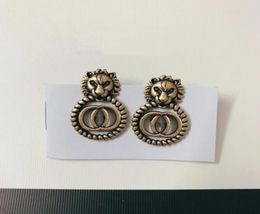 2022 Fashion Lion Head Stud Chic Colored Pendant Earrings Charm Designer Tiger Head Letter Crystal Studs Women Eardrop luxury jewe7425057