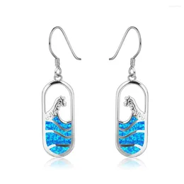 Dangle Earrings Design Blue Opal Sea World Wave Drop For Lady