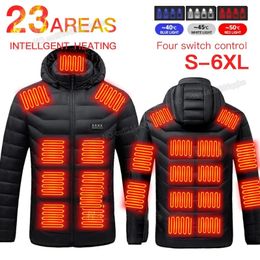 Men's Thermal Underwear 23 Areas Heated Jackets Men Women Outdoor Cotton Coat Long Sleeves USB Heating Hooded Warm Winter Clothing S6XL 231212