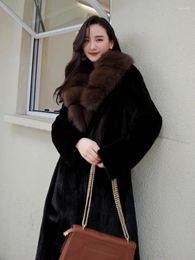 Women's Fur Fashion Faux Coats For Women Elegant Big Collar Long Jackets Korean Vintage Black Warm Overcoats Winter