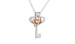 New Hollow Key locket Cage Belly Ball Authentic Solid 925 Sterling Silver Crystal Charm Pendant Necklace 2pcs A Lot299j9318799
