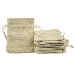 7x9cm Custom Faux Jute Drawstring Jewelry Bags Candy Beads Small Pouches Burlap Blank Linen Fabric Gift packaging bags Stylish Reu4711192