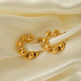 Hoop Earrings Stainless Steel 18K Gold Plated C Shaped Twisted Design Tarnish-proof Low Key Luxury Women Warped Ear Jewelry