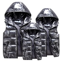 Waistcoat Winter ParentChild Matching Outfits Shiny Child Cotton Girls Boys Vest Kids Jackets Children Outerwear For 100185cm 231212